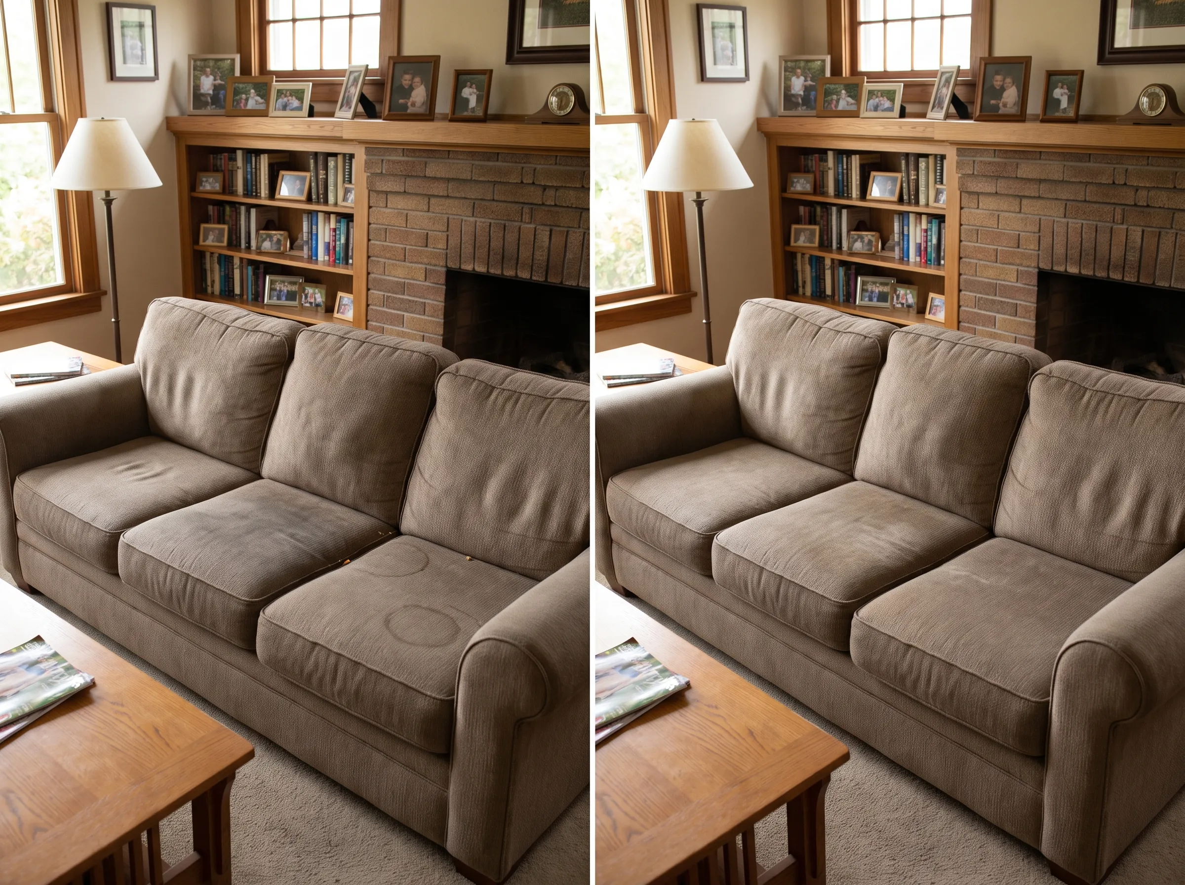 Real upholstery cleaning result, before and after