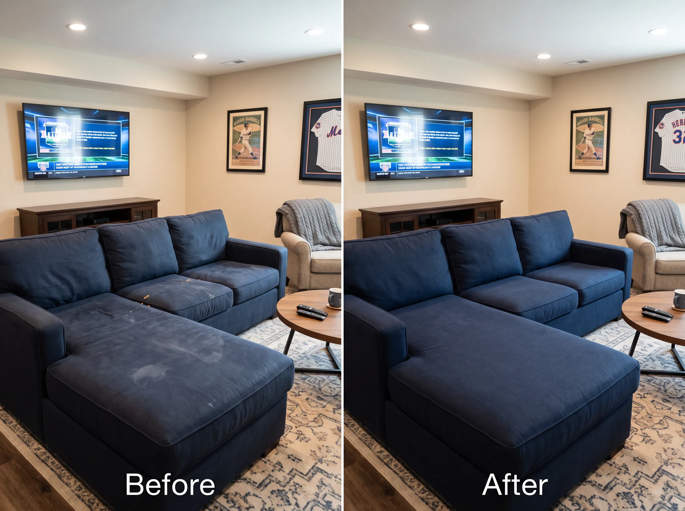 Real upholstery cleaning result, before and after