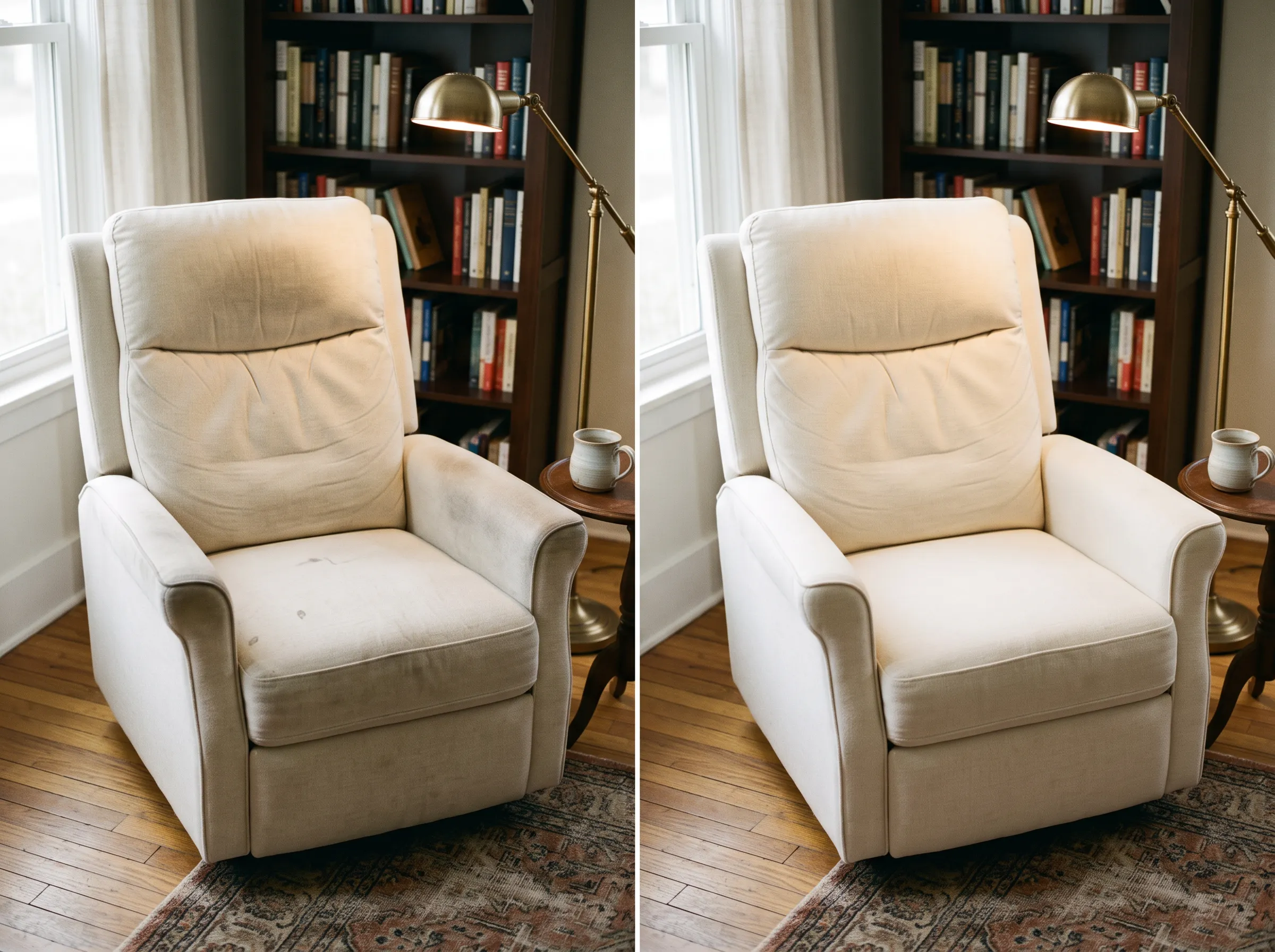 Real upholstery cleaning result, before and after