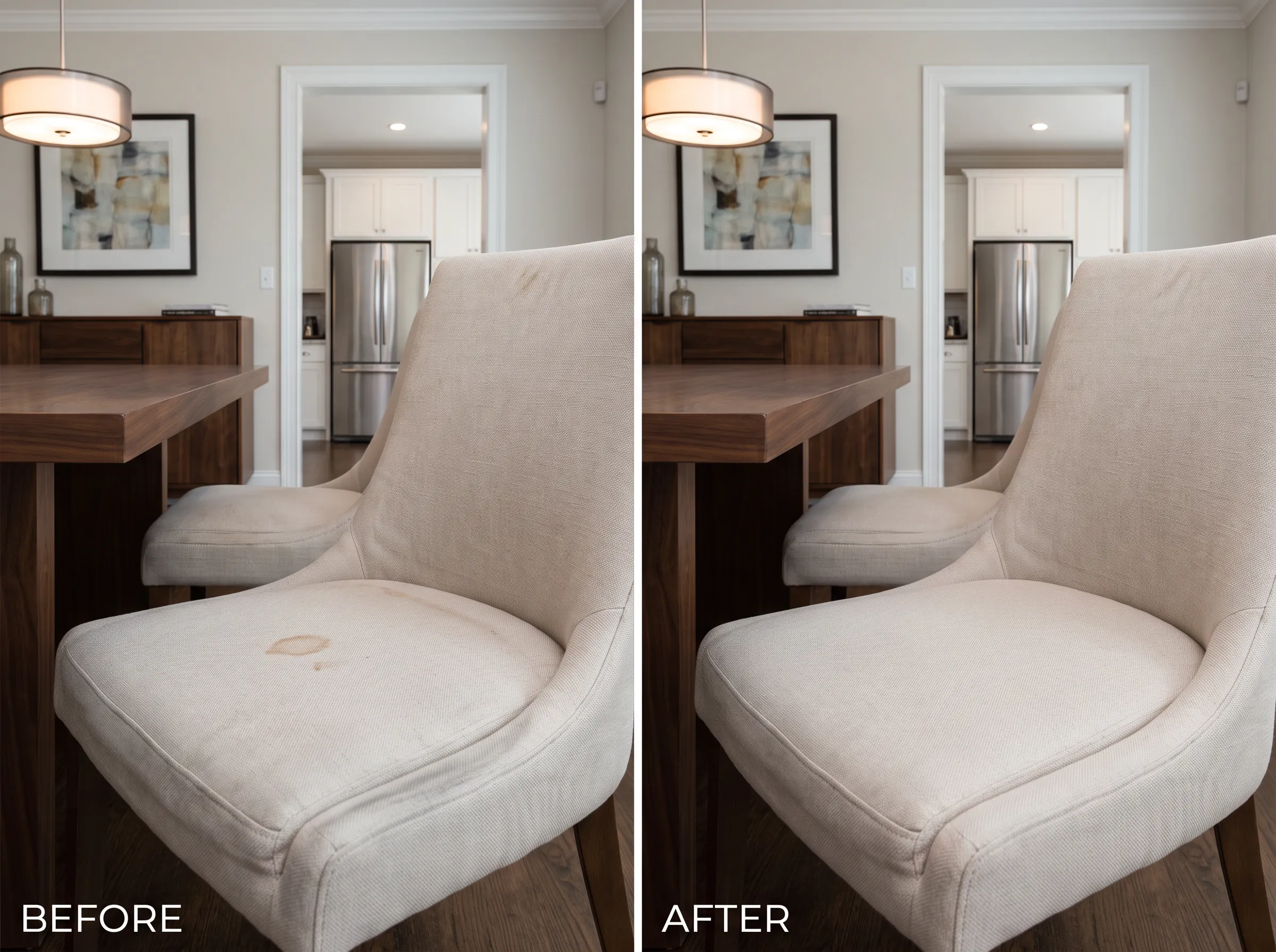 Real upholstery cleaning result, before and after
