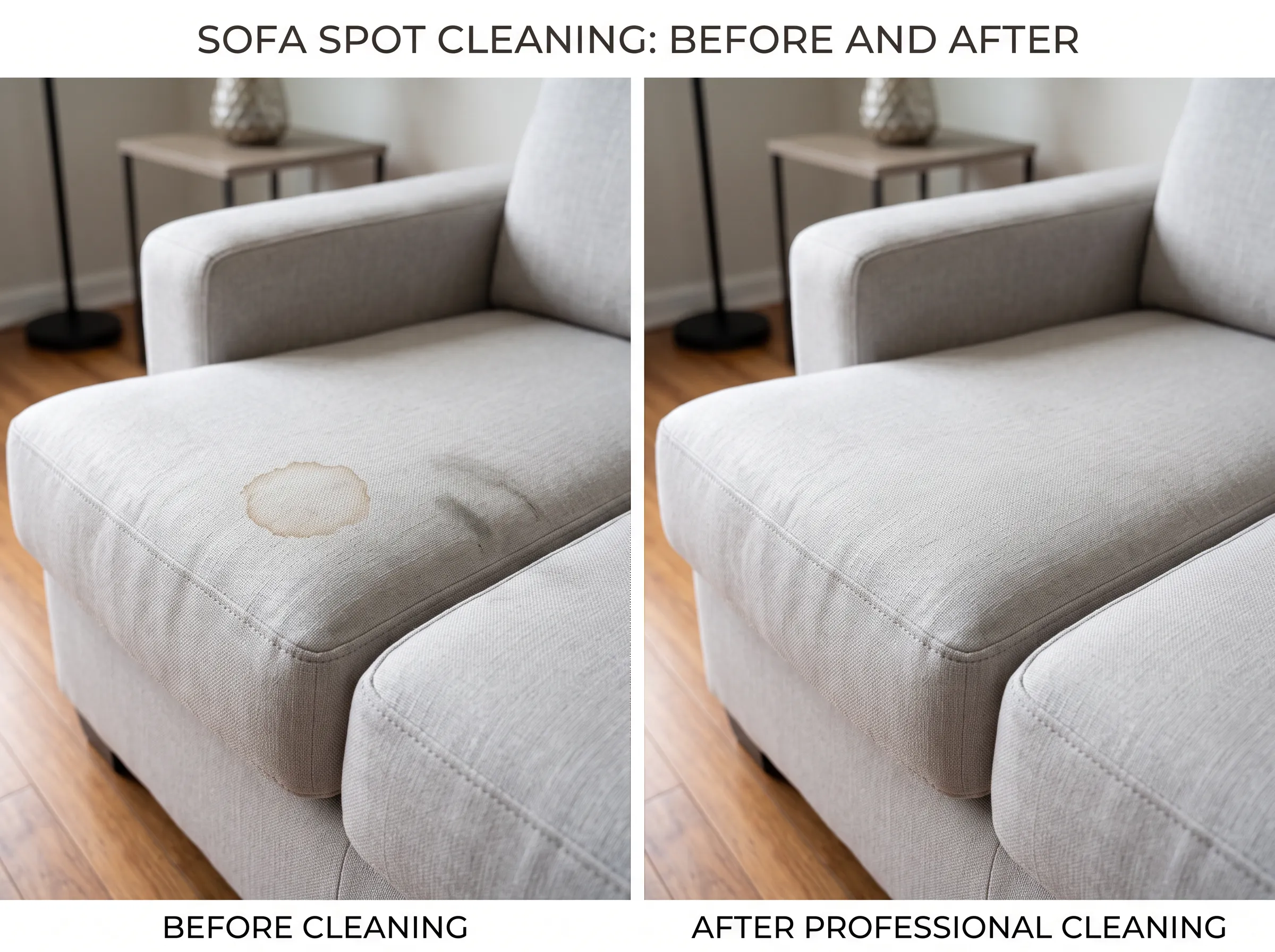 Real upholstery cleaning result, before and after
