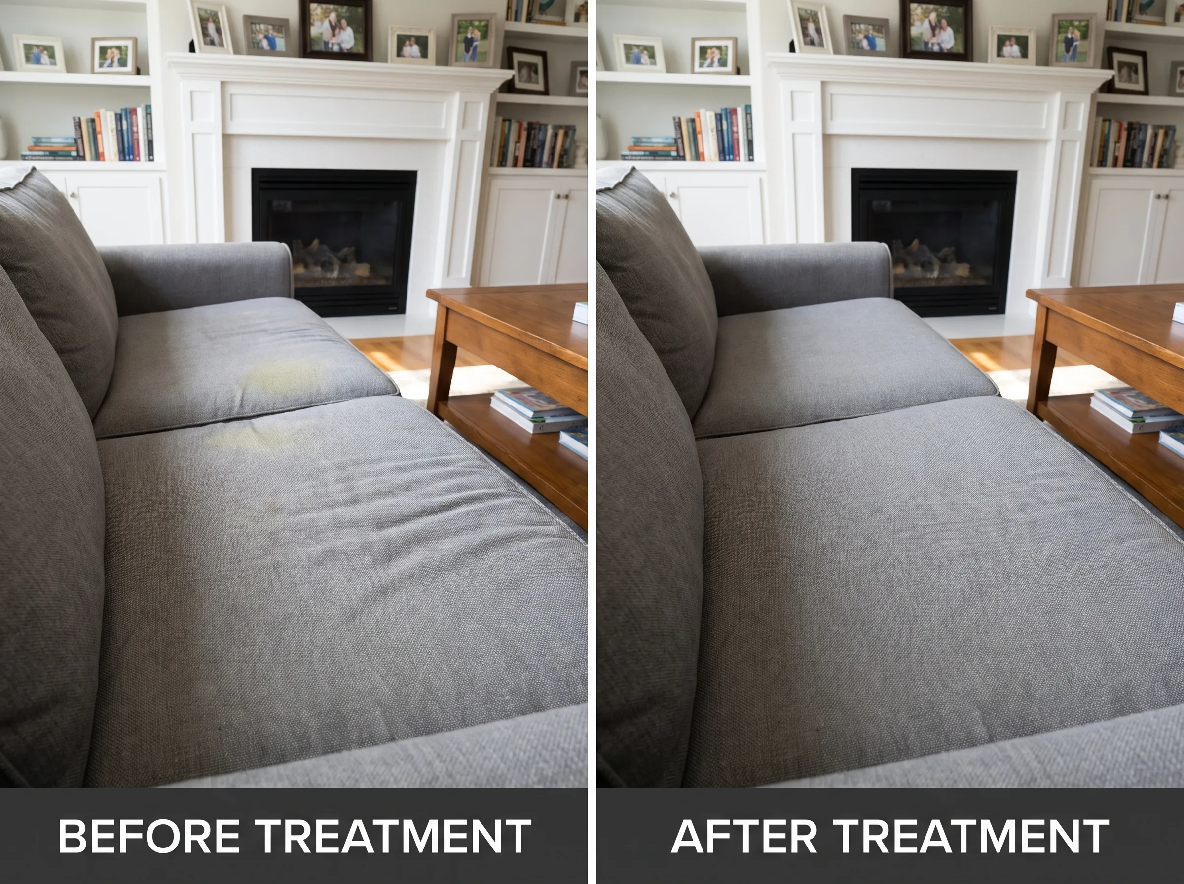 Real upholstery cleaning result, before and after